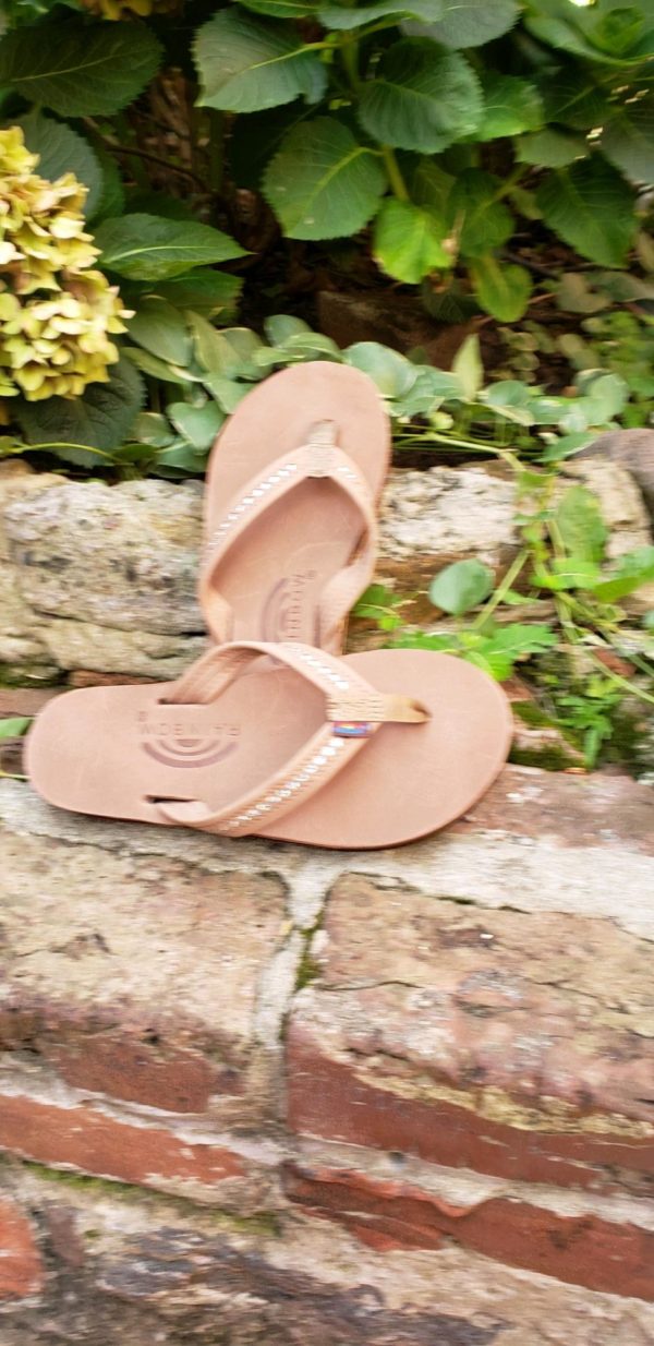 Ladies Brown Medium Strap Rainbow Sandal w. Swarovski Crystal Detail