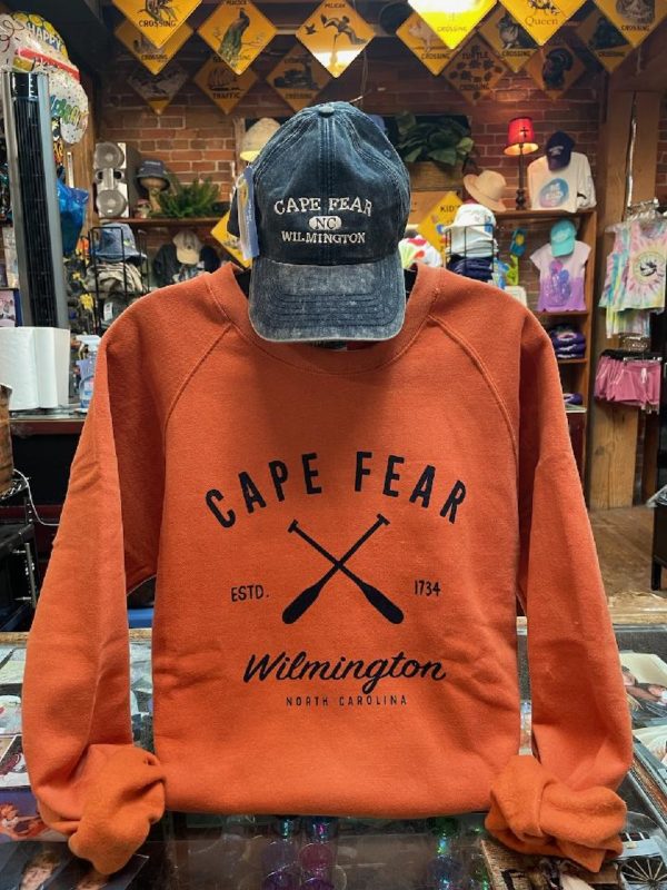Cape Fear Crossed Boat Oars Crew Sweatshirt- Orange