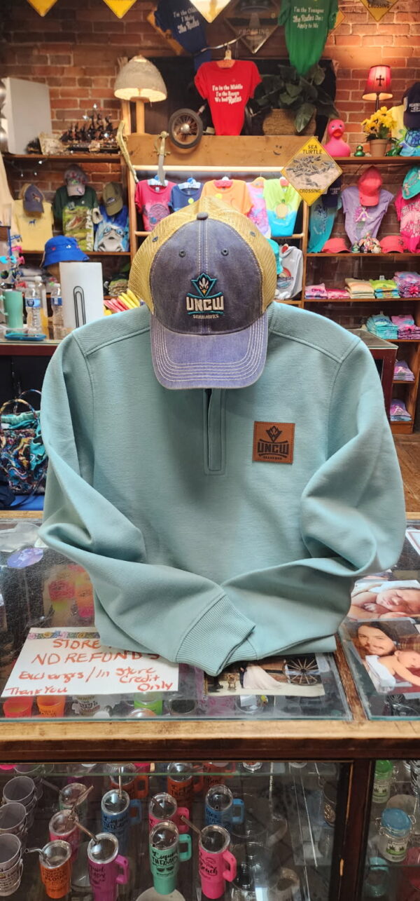 Men's 1/4 Zip UNCW Sweater- Teal